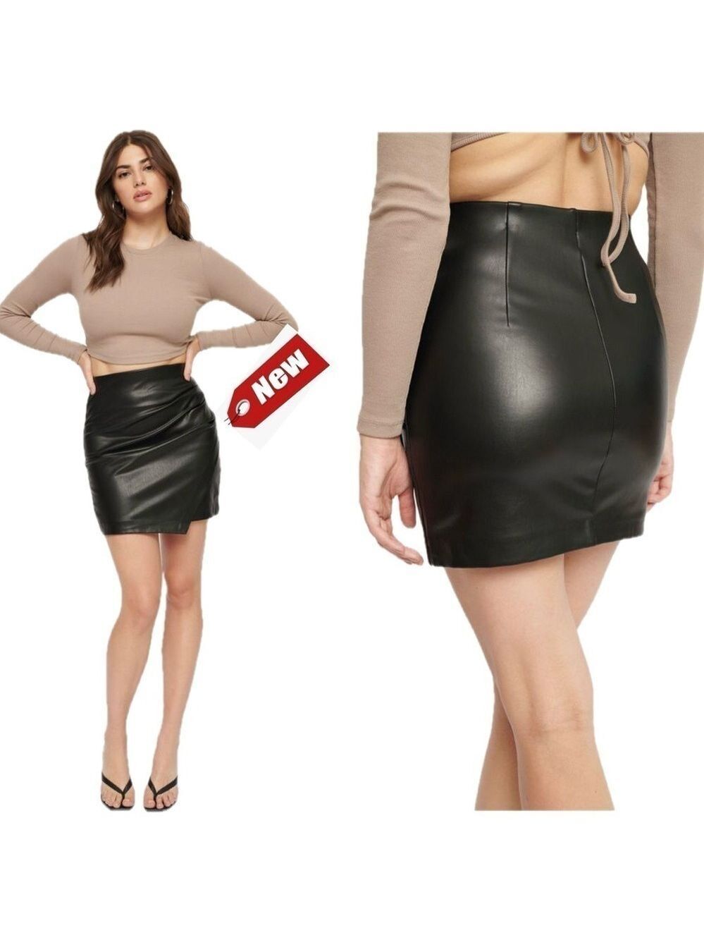 Dynamite Calvin Black Faux Leather ruched mini Skirt Sz M NWT - Picture 11 of 11